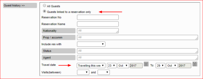 Guest History report_filter options
