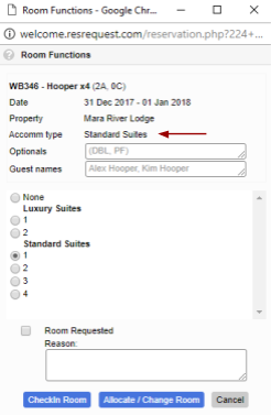 Room type on a booking when rooming
