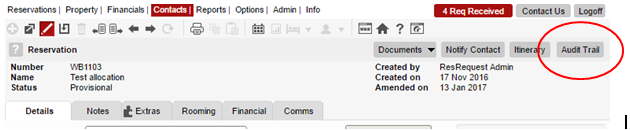 Audit trail on the reservations