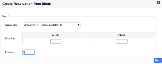Creating a reservation from a block booking step 1
