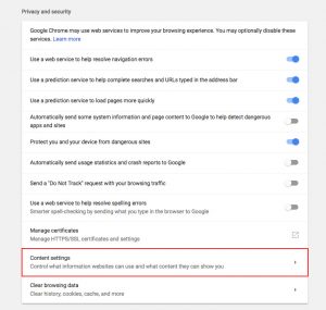 Chrome popup blocker content settings